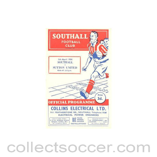 1958 - Southall v Sutton United official programme 05/04/1958