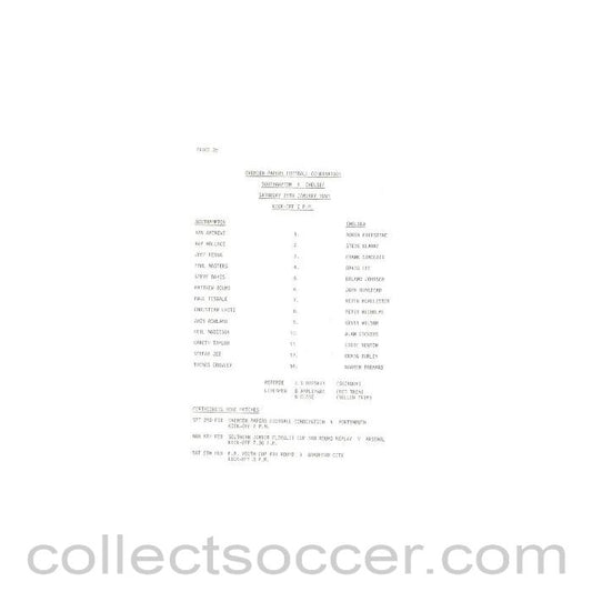 1991 - Southampton v Chelsea official teamsheet 26/01/1991