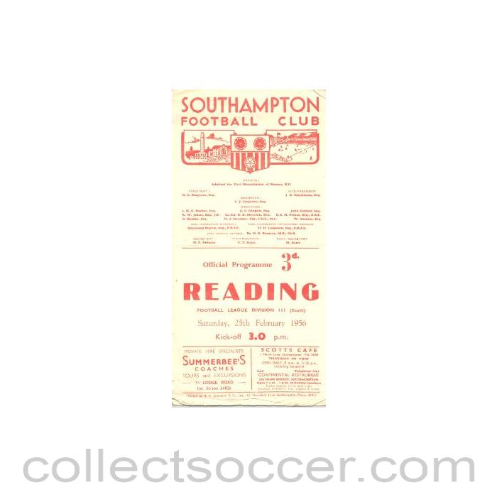 1956 - Southampton v Reading official programme 25/02/1956
