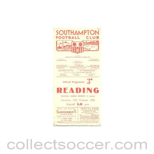 1956 - Southampton v Reading official programme 25/02/1956