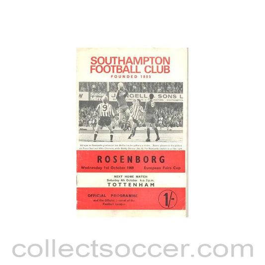 1969 Southampton v Rosenborg European Fairs Cup 01/10/1969 official programme 01/10/1969
