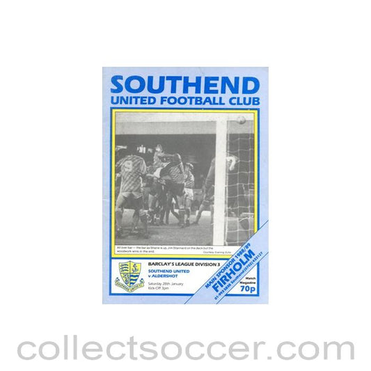 1989 - Southend United v Aldershot official programme 28/01/1989 League