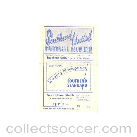 1953 - Southend United vChelsea official programme 14/03/1953