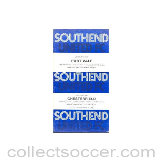 1973 - Southend United v Port Vale official programme 20/04/1973