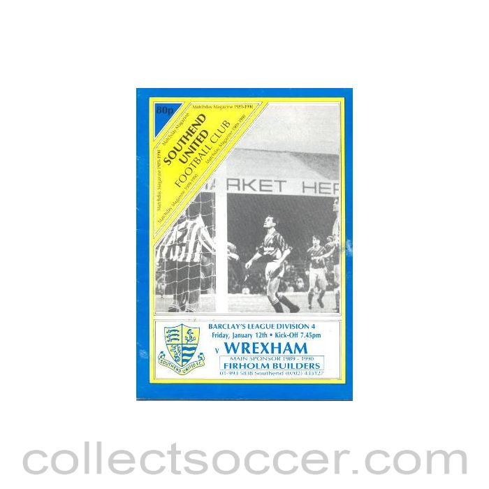 1990 - Southend United v Wrexham official programme 12/01/1990 Barclay's League