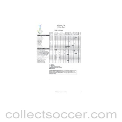 2005 - Sporting Lisbon v CSKA Moscow Booking List 18/05/2005 UEFA Cup Final