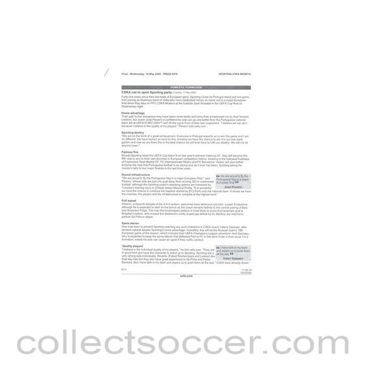 2005 - Sporting Lisbon v CSKA Moscow Domestic Formguide Results in English 18/05/2005 UEFA Cup Final