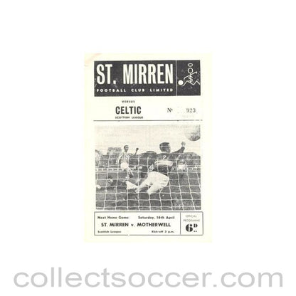 1966 - St. Mirren v Celtic official programme 05/04/1966 Scottish League