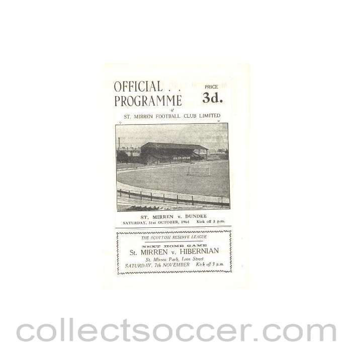 1964 - St. Mirren v Dundee official programme 31/10/1964
