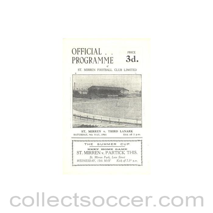 1964 - St. Mirren v Third Lanark official programme 09/05/1964 Summer Cup