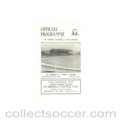 1964 - St. Mirren v Third Lanark official programme 09/05/1964 Summer Cup