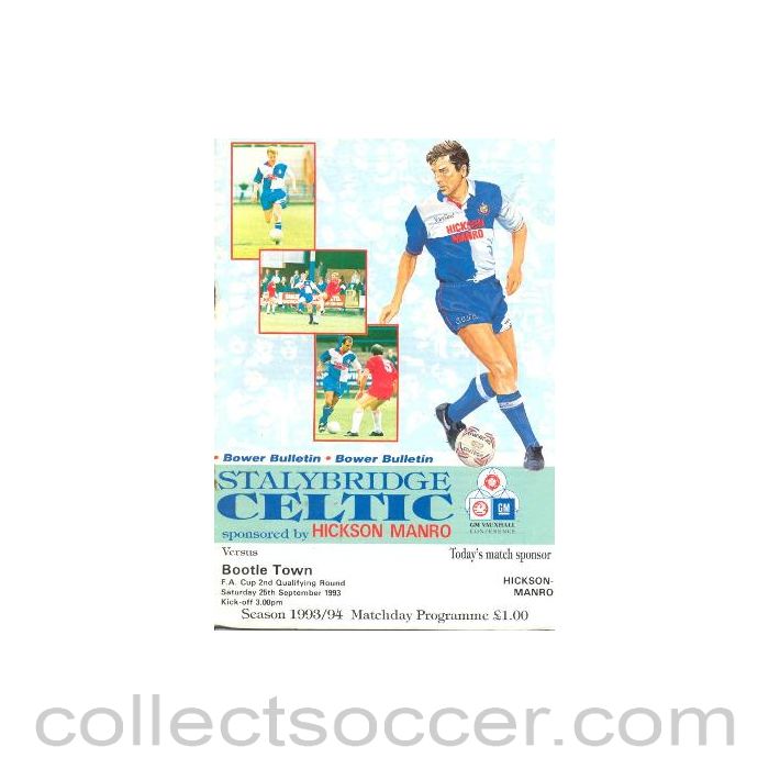 1993 - Stalybridge Celtic v Bootle Town official programme 25/09/1993 F.A. Cup