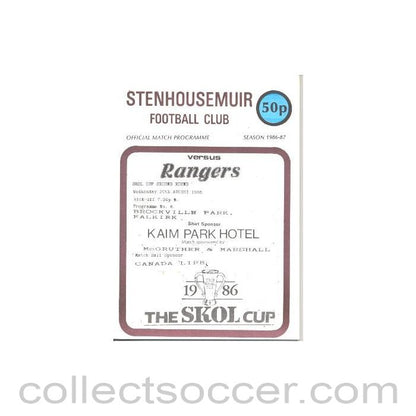 1986 - Stenhousemuir v Glasgow Rangers official programme 20/08/1986 Skol Cup