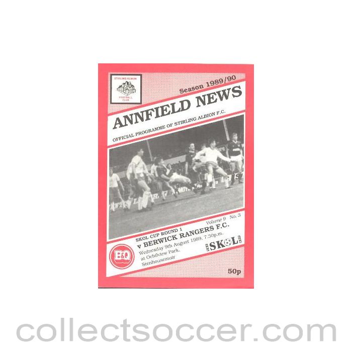 1989 - Stirling Albion v Berwick Rangers official programme 09/08/1989 Skol Cup