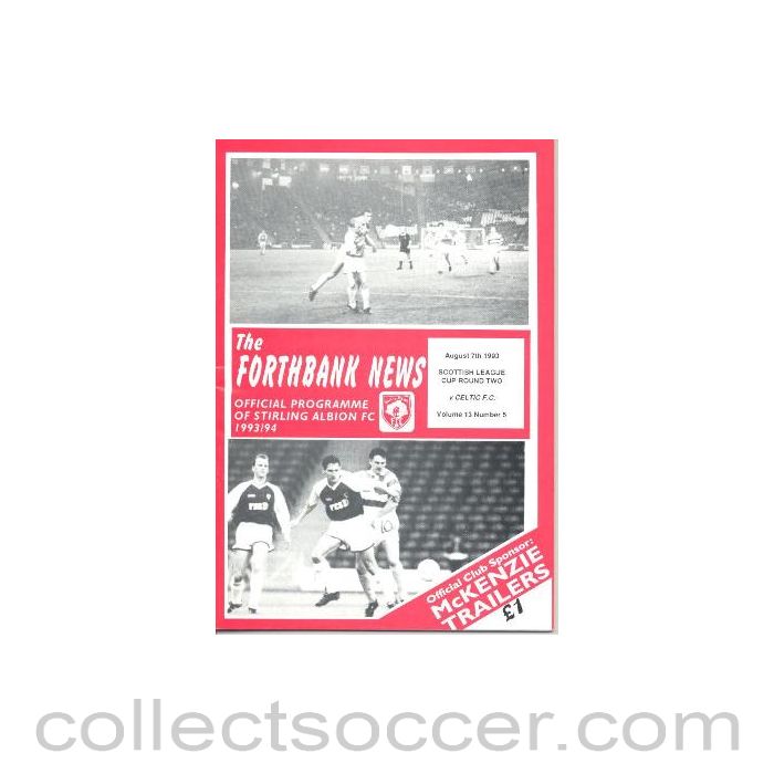 1993 - Stirling Albion v Celtic official programme 07/08/1993 Scottish League Cup