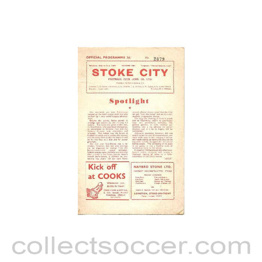 1958 - Stoke City v Middlesbrough official programme 13/09/1958 Football League
