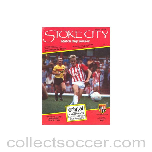 1986 - Stoke City v Shrewsbury Town official programme 08/10/1986 Littlewoods Cup