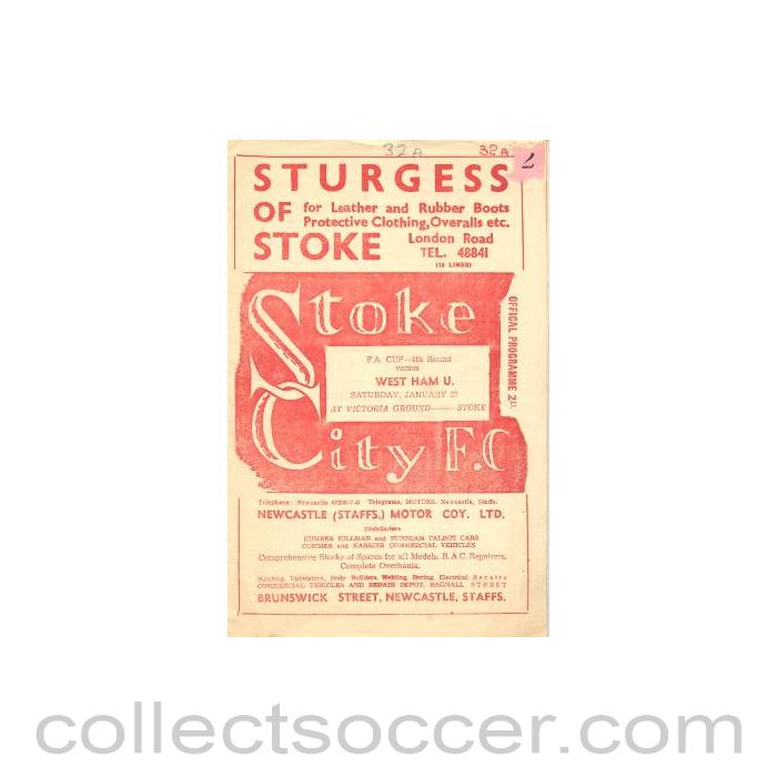 1951 - Stoke City v West Ham United official programme 27/01/1951