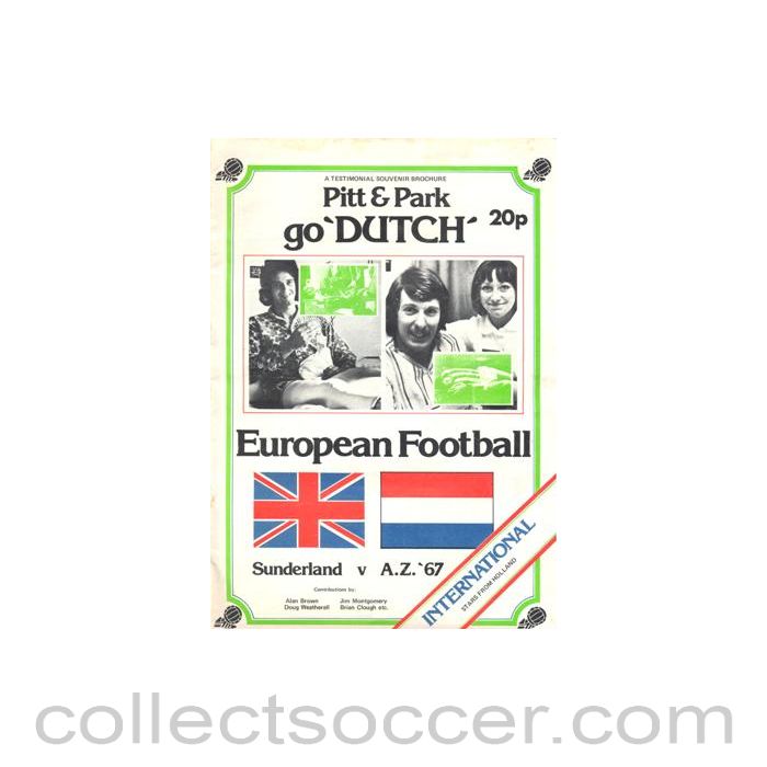 1975 - Sunderland v A.Z.'67 Holland official programme 24/11/1975 Ritchie Pitt and Bobby Park Benefit Match