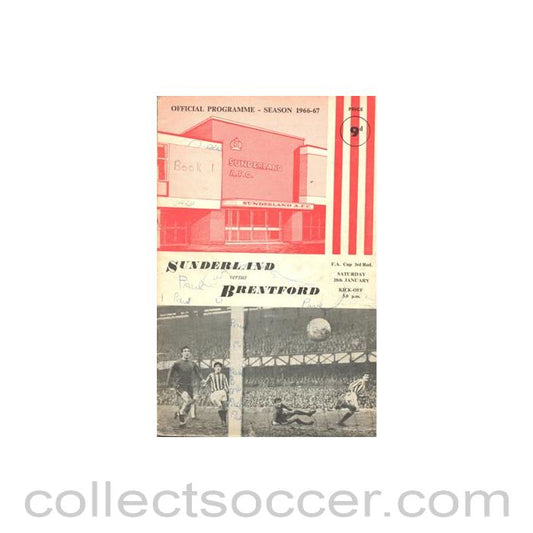 1967 - Sunderland v Brentford official programme 28/01/1967 F.A. Cup