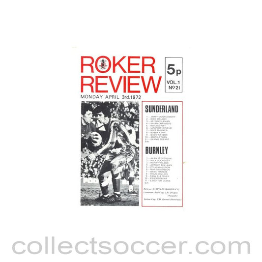 1972 - Sunderland v Burnley official programme 03/04/1972
