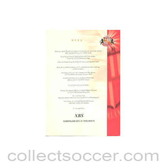 2000 - Sunderland v Chelsea Carling Sports Bar Menu 2000-2001