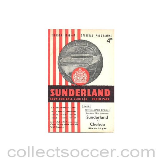 1956 - Sunderland v Chelsea official programme 10/11/1956
