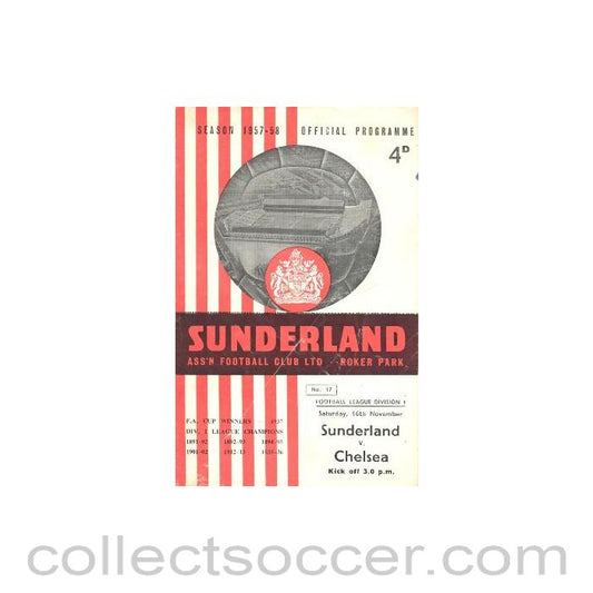 1957 - Sunderland v Chelsea official programme 16/11/1957