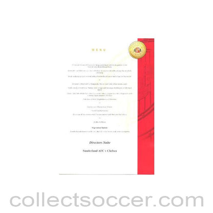 2000 - Sunderland v Chelsea Corporate Hospitality Menu 2000-2001