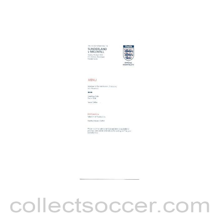2004 - At Manchester United Sunderland v Millwall menu 04/04/2004 FA Cup Semi-Final Tie