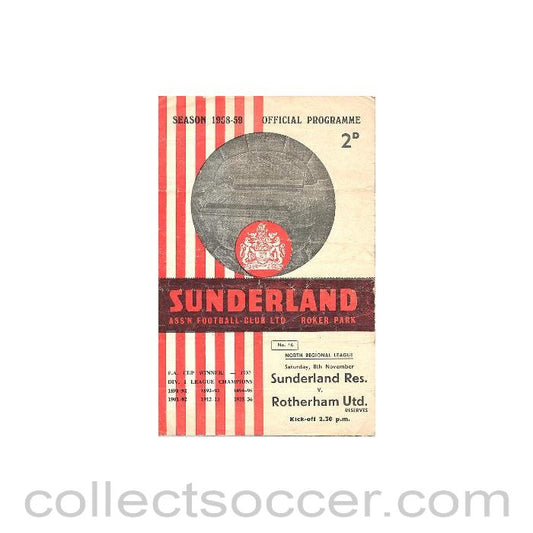 1958 - Sunderland v Rotherham United official programme 08/11/1958 Reserves