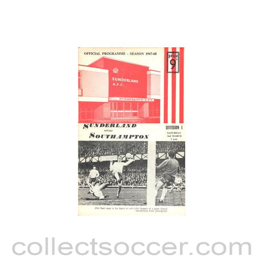 1968 - Sunderland v Southampton official programme 02/03/1968 Football League