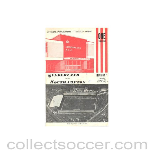 1968 - Sunderland v Southampton official programme 17/08/1968 Football League