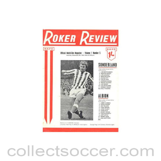 1969 - Sunderland v West Bromwich Albion official programme 06/09/1969 Football League
