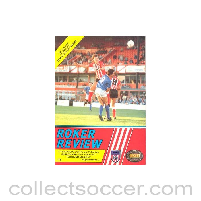 1988 - Sunderland v York City official programme 06/09/1988 Littlewoods Cup