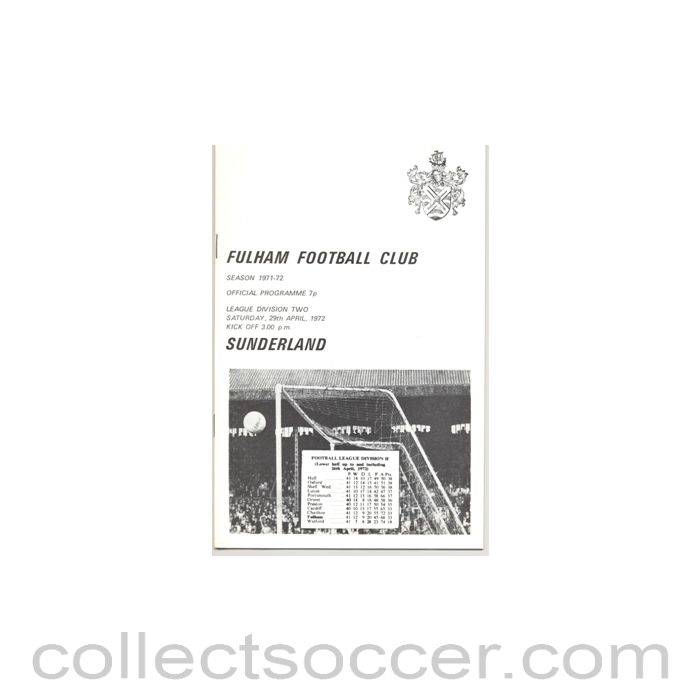 1972 - Fulham v Sunderland official programme 29/04/1972