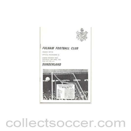 1972 - Fulham v Sunderland official programme 29/04/1972