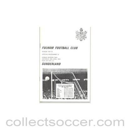 1972 - Fulham v Sunderland official programme 29/04/1972