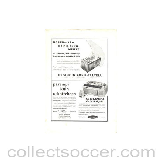 1960 Suomi Finland v Ranska France official programme 25/09/1960