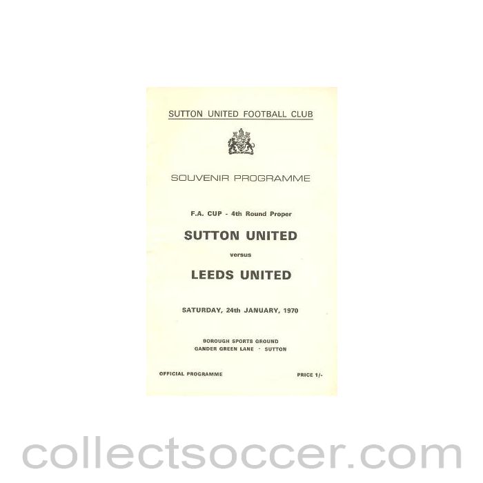 1970 - Sutton United v Leeds United official programme 24/01/1970