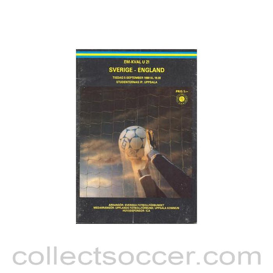 1989 Sweden v England official programme 05/09/1989 U21