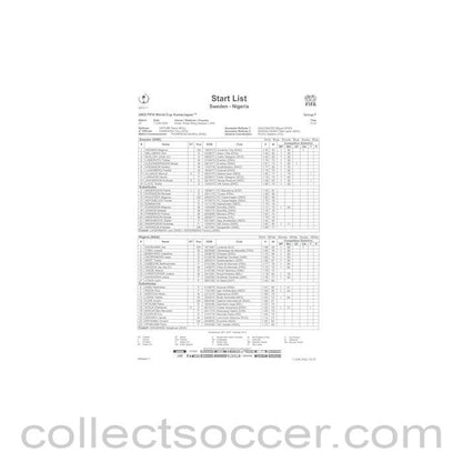 2002 World Cup - Sweden v Nigeria 07/06/2002 Start List