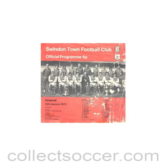 1972 - Swindon Town v Arsenal official programme 15/01/1972