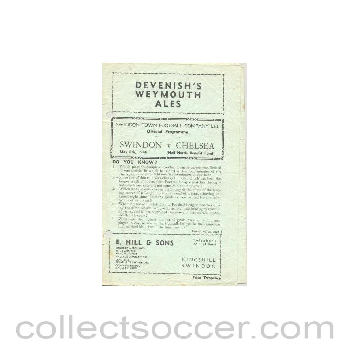 1946 - Swindon Town vChelsea official programme 08/05/1946