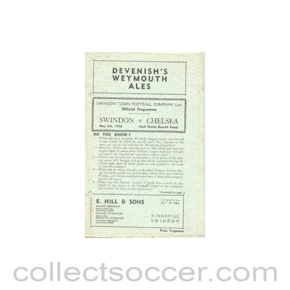 1946 - Swindon Town vChelsea official programme 08/05/1946