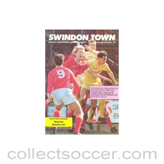 1988 - Swindon Town v Crystal Palace official programme 27/09/1988 Littlewoods Cup