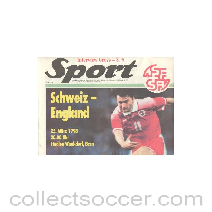 1998 Switzerland v England official programme 25/03/1998