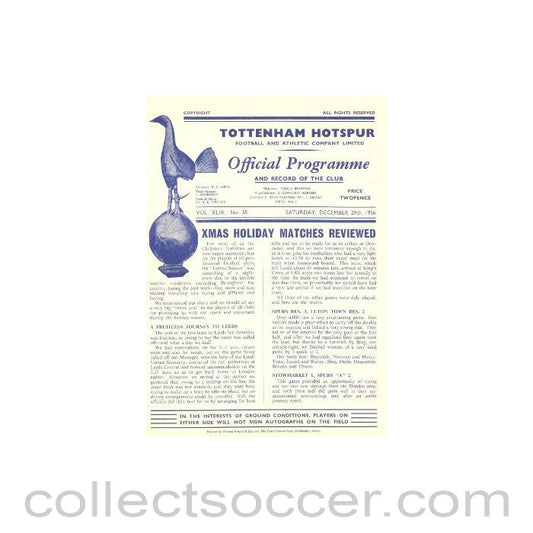 1956 - Tottenham Hotspur v Bolton Wanderers official programme 29/12/1956