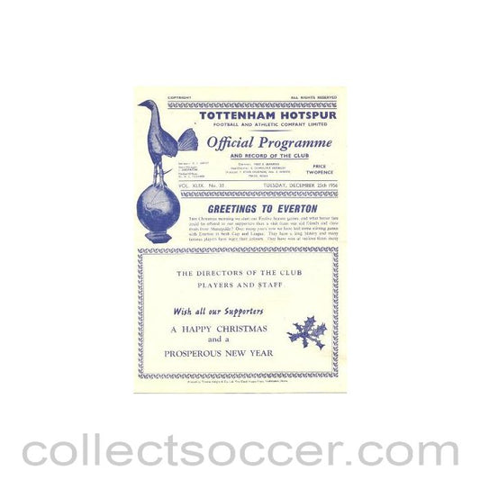 1956 - Tottenham Hotspur v Everton official programme 25/12/1956