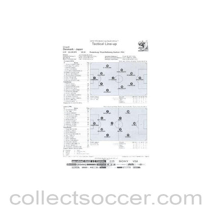 2010 World Cup official black and white Tactical Line-Up Denmark v Japan 24/06/2010